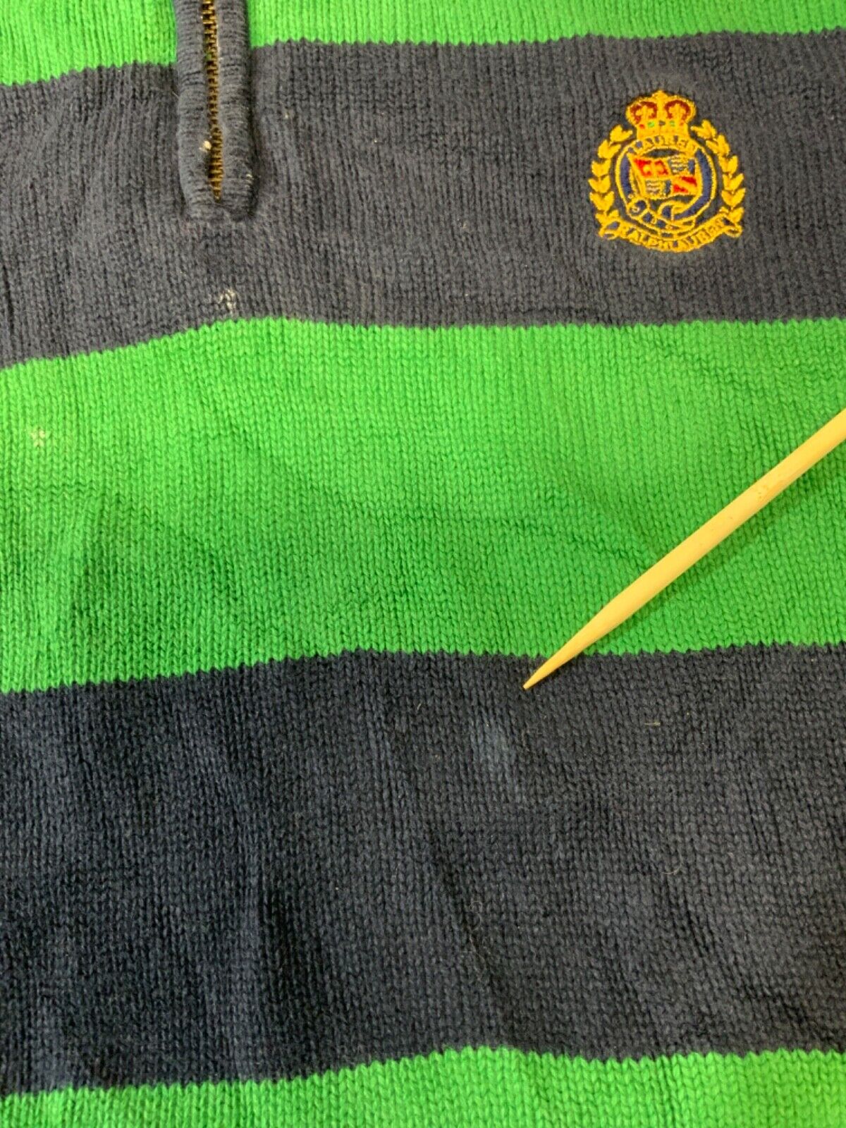 Vintage Lauren Ralph Lauren Knit Sweater Women’s Large Green 1/4 Zip Striped 90s