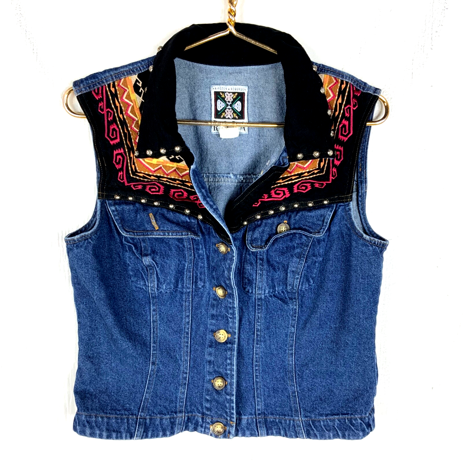 Vintage 1990's Women's Denim Jean Vest Large Blue Dark Wash Ropa 90s