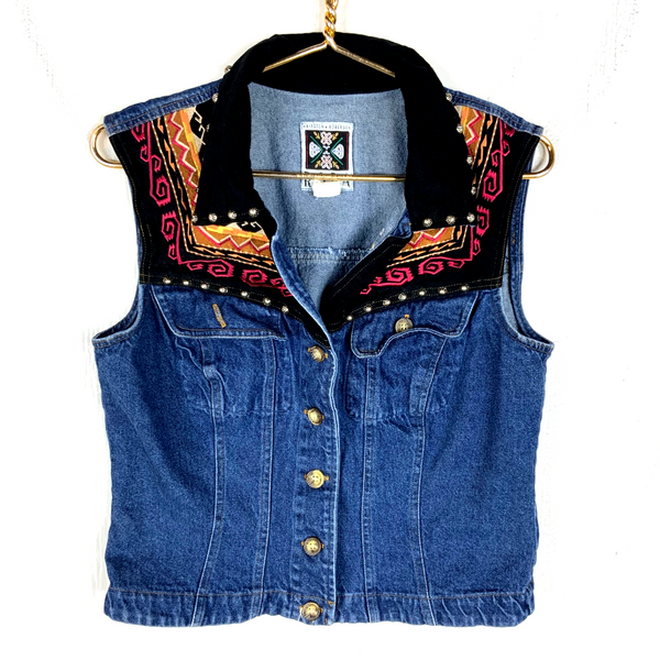 Vintage 1990's Women's Denim Jean Vest Large Blue Dark Wash Ropa 90s