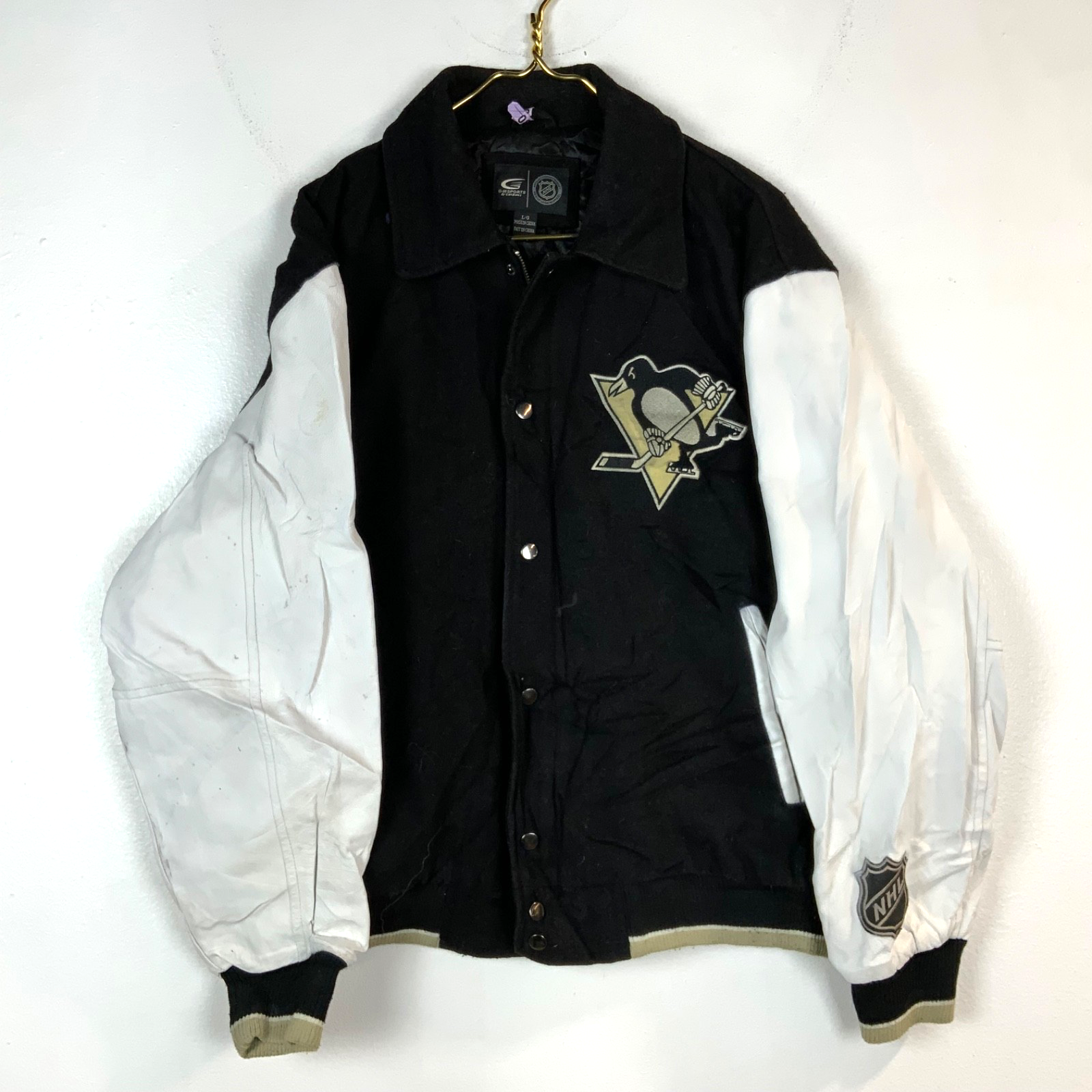 Pittsburgh Penguins G-III Wool Leather Jacket Large Full Zip Bomber Nhl