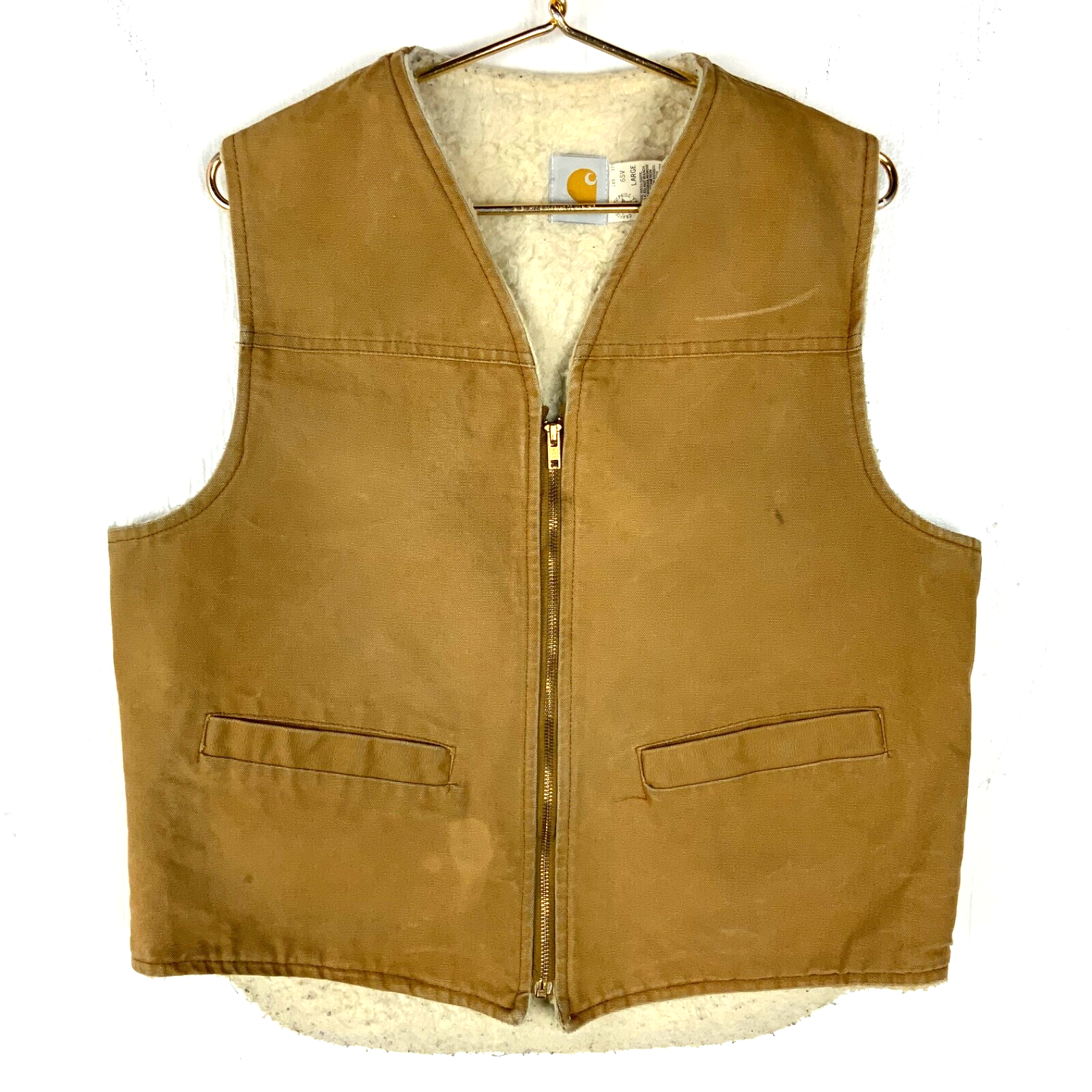 Vintage Carhartt Vest Large Brown Full Zip Made Usa Sherpa Lined Work Wear 90s