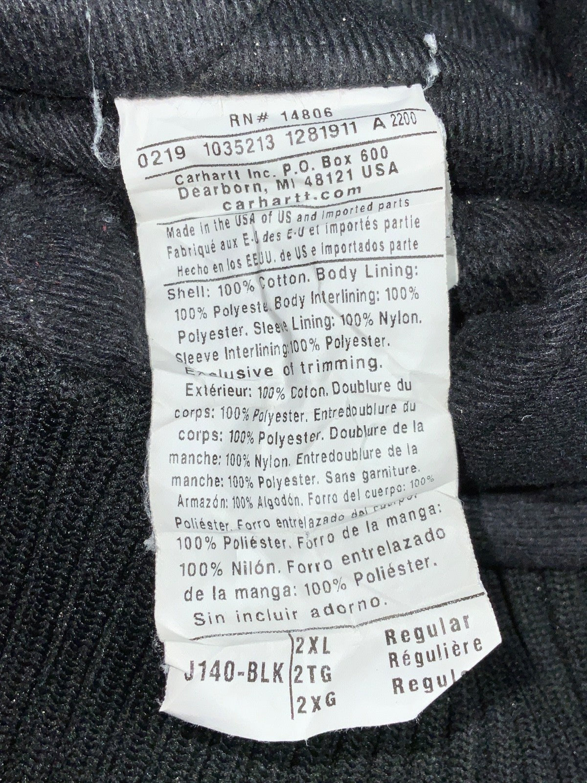 Carhartt Jacket 2XL Black Made Usa Hooded Full Zip Work Wear J140-BLK