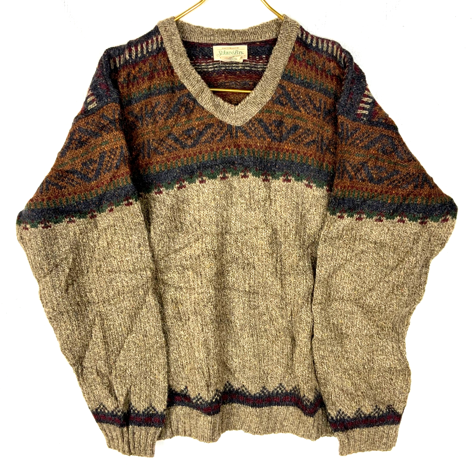 Vintage 1990s Grandpa Wool Knit Sweater Large Brown V-neck Made Usa 90s