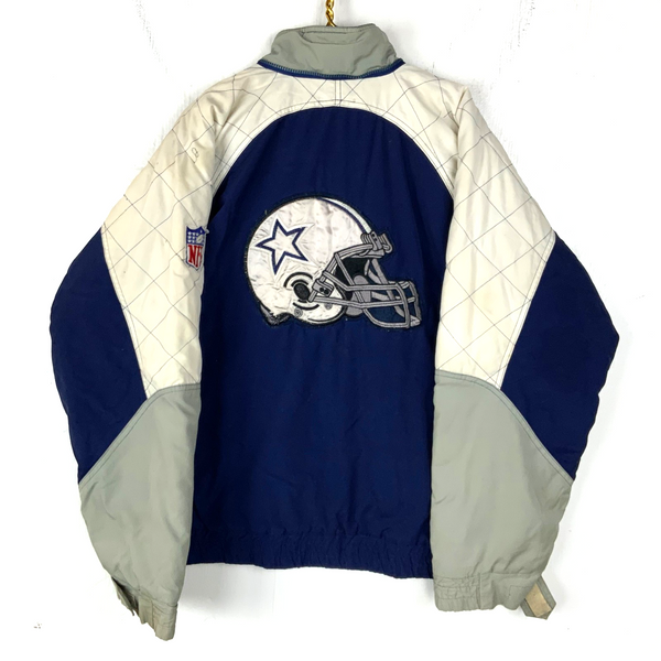 Vintage Dallas Cowboys Jacket Large Blue Puffer Bomber Full Zip Nfl