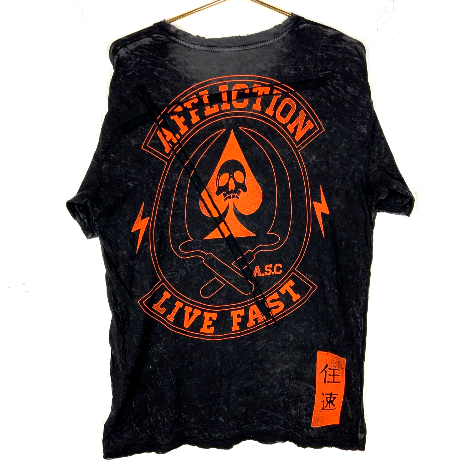 Affliction T-Shirt Large Black Double Sided Live Fast Snake Skull All Over Print