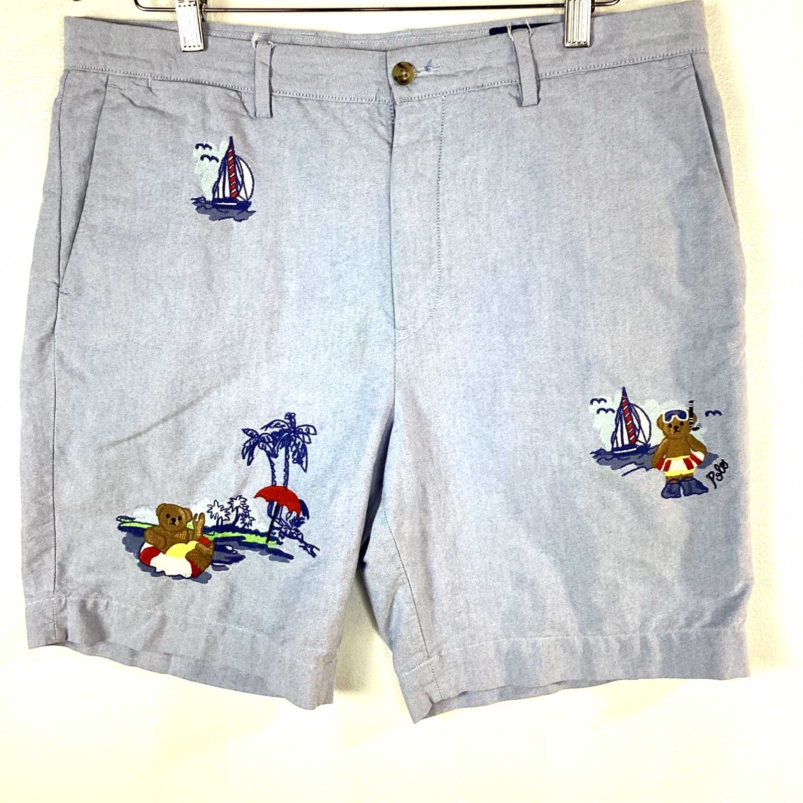 Polo Bear Ralph Lauren Classic Fit Shorts Size 34 Blue Beach
