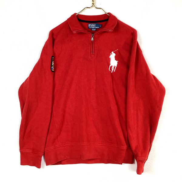 Vintage Polo Ralph Lauren Quarter Zip Sweatshirt Size Large Red Big Pony