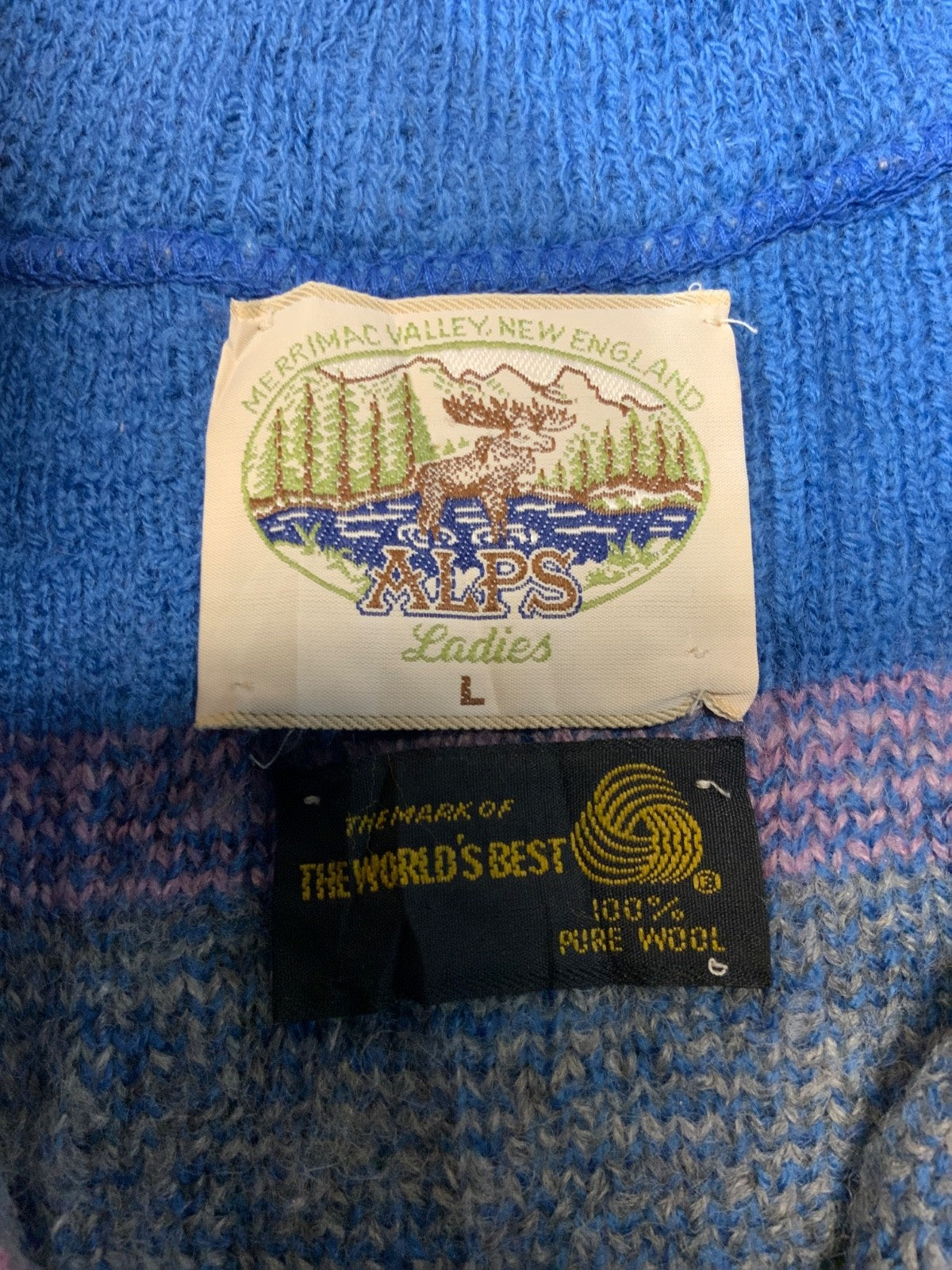 Vintage Alps Wool Knit Sweater Women’s Large Blue Made Usa Pattern 90s
