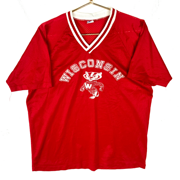 Vintage Wisconsin Badgers Jersey Large Champion Red Ncaa 1970s Blue Bar Mesh