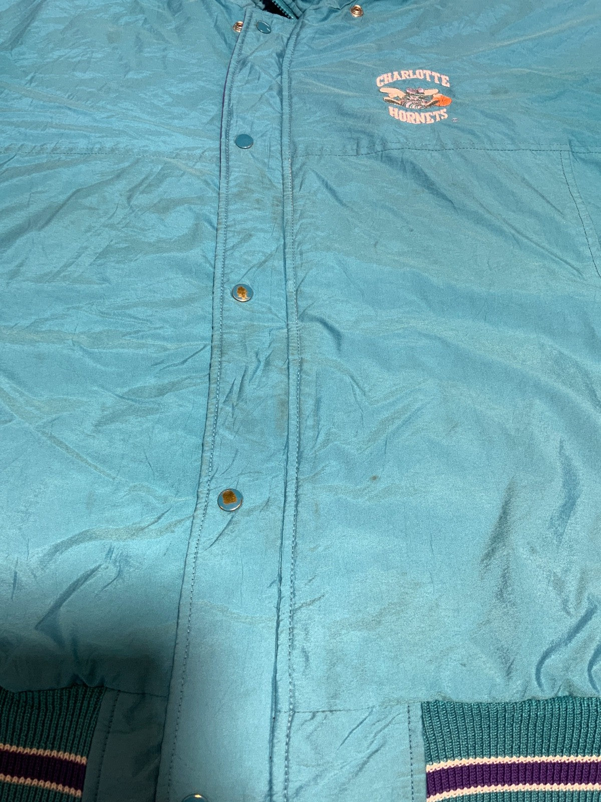 Vintage Charlotte Hornets Starter Bomber Jacket XL Hooded Puffer Full Zip Nba