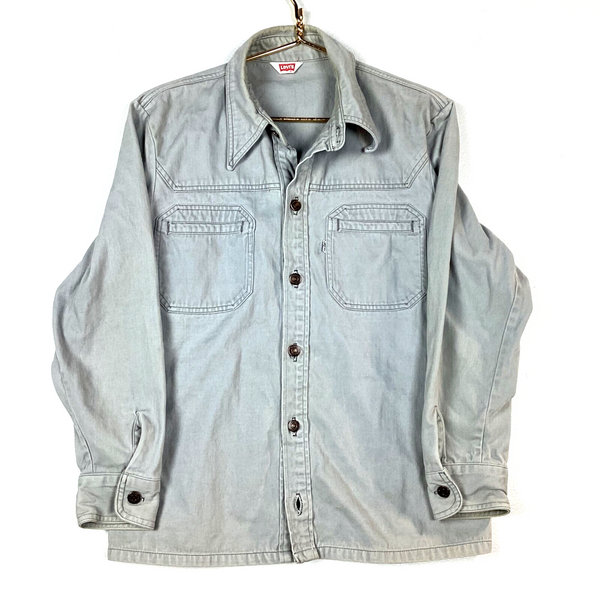 Vintage Levi’s 1970s Denim Shirt Jacket Size Medium Gray Long Sleeve