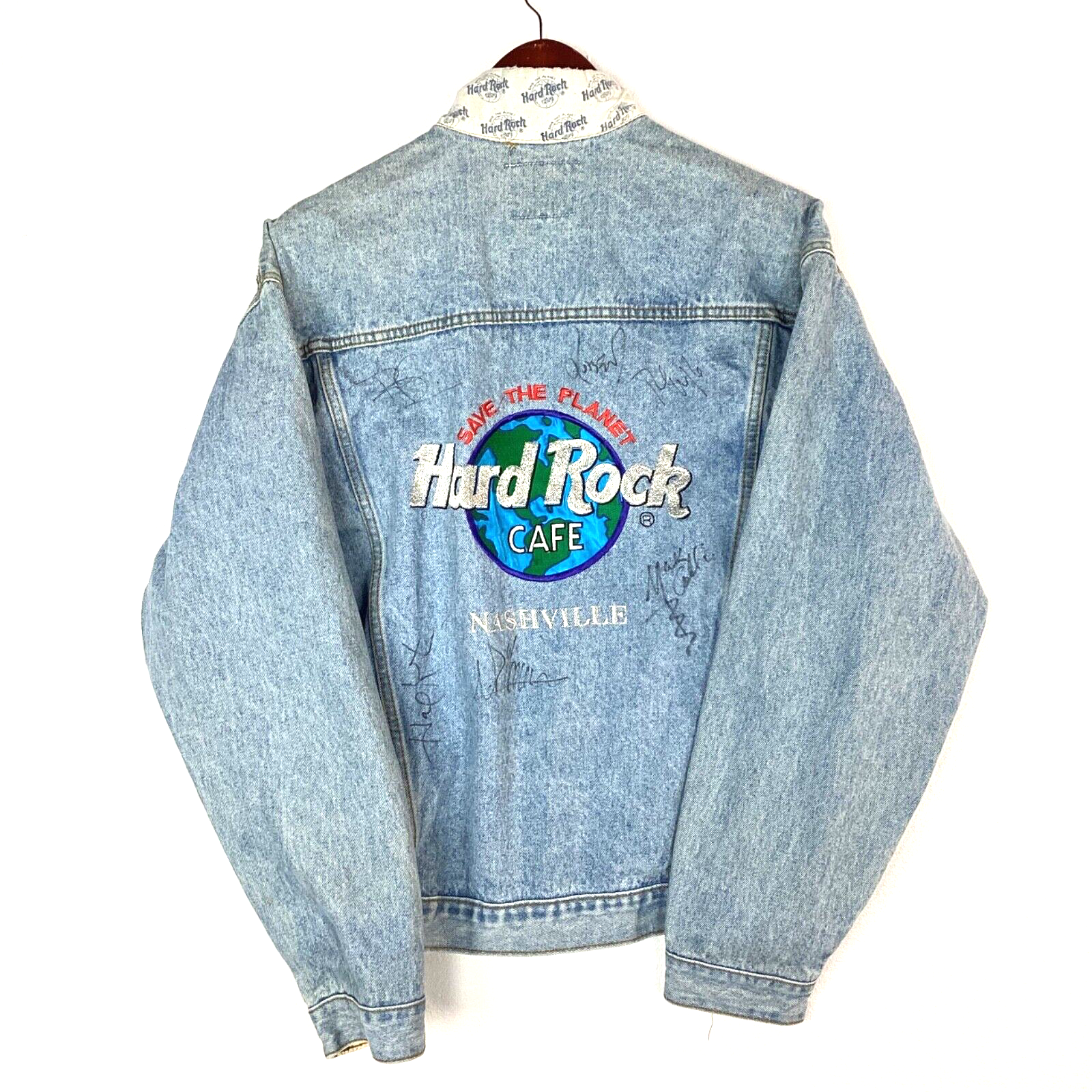 Vintage Hard Rock Cafe Nashville Denim Jean Jacket Large Signed The Mavericks