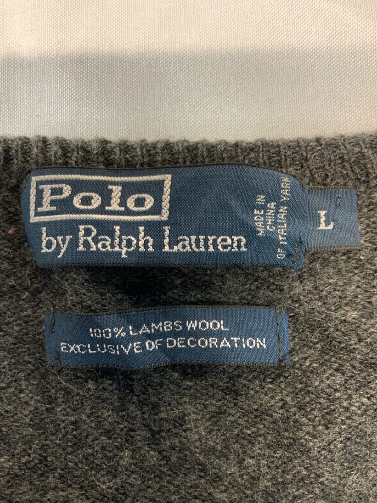 Vintage Polo Ralph Lauren Knit Wool Sweater Large Gray V-neck