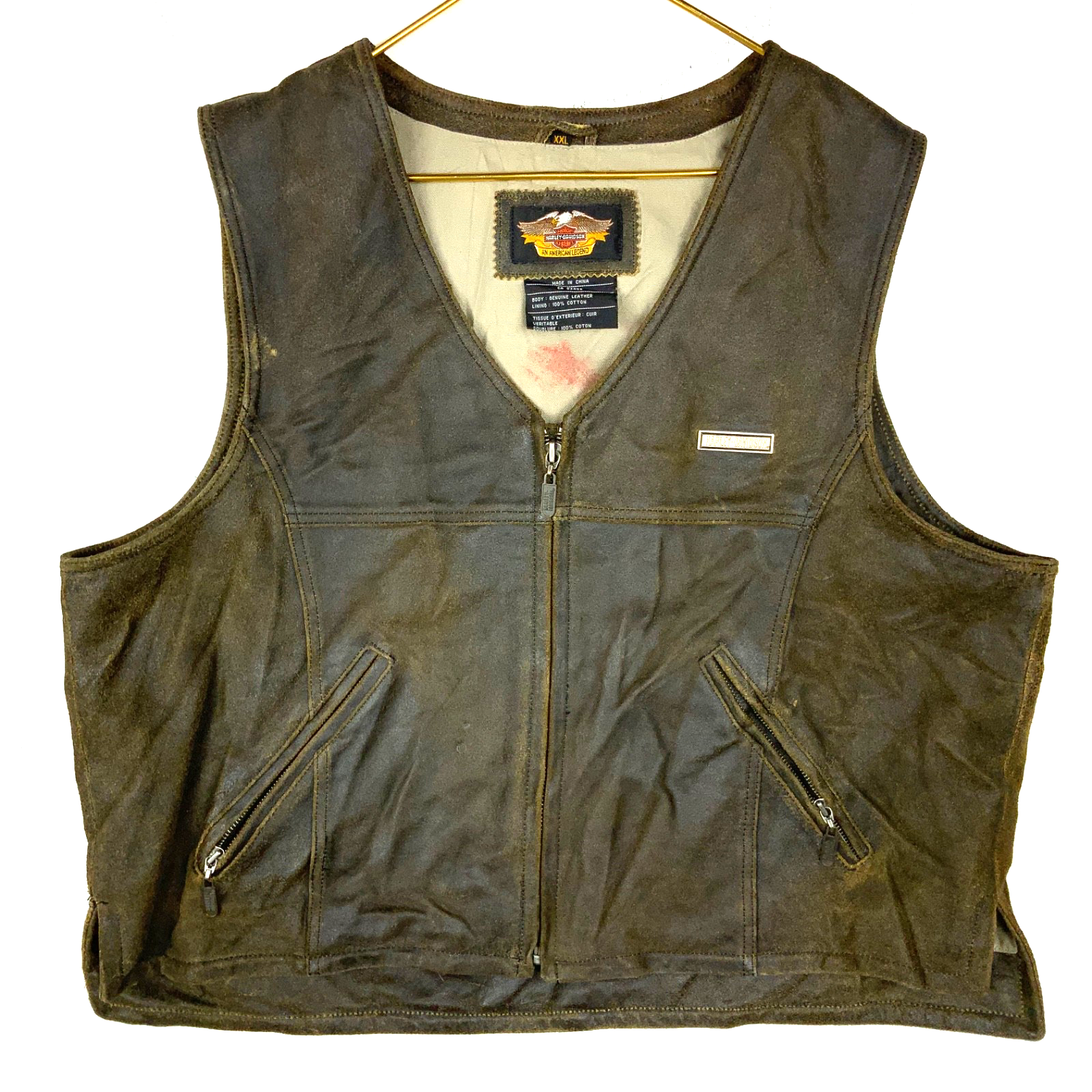 Harley Davidson Motorcycles Leather Vest Size 2XL Brown Full Zip Lined