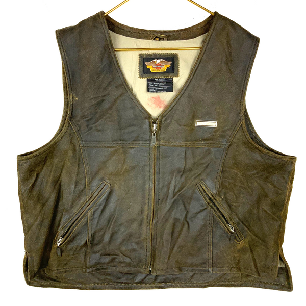 Harley Davidson Motorcycles Leather Vest Size 2XL Brown Full Zip Lined