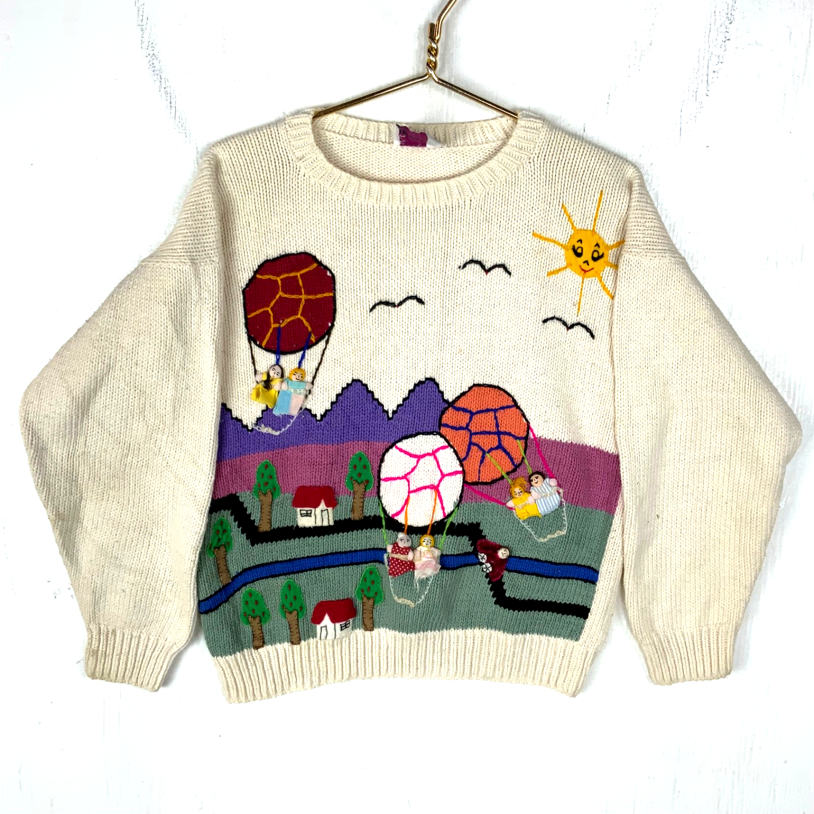 Vintage 1990s Grandma Knit Sweater Women’s XS White Crewneck