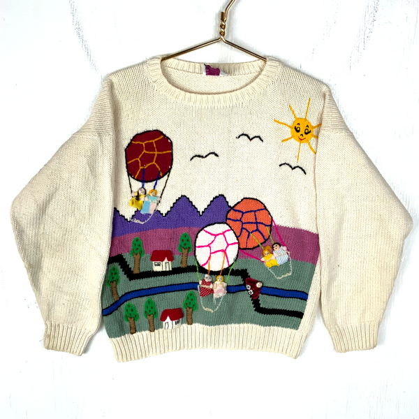 Vintage 1990s Grandma Knit Sweater Women’s XS White Crewneck