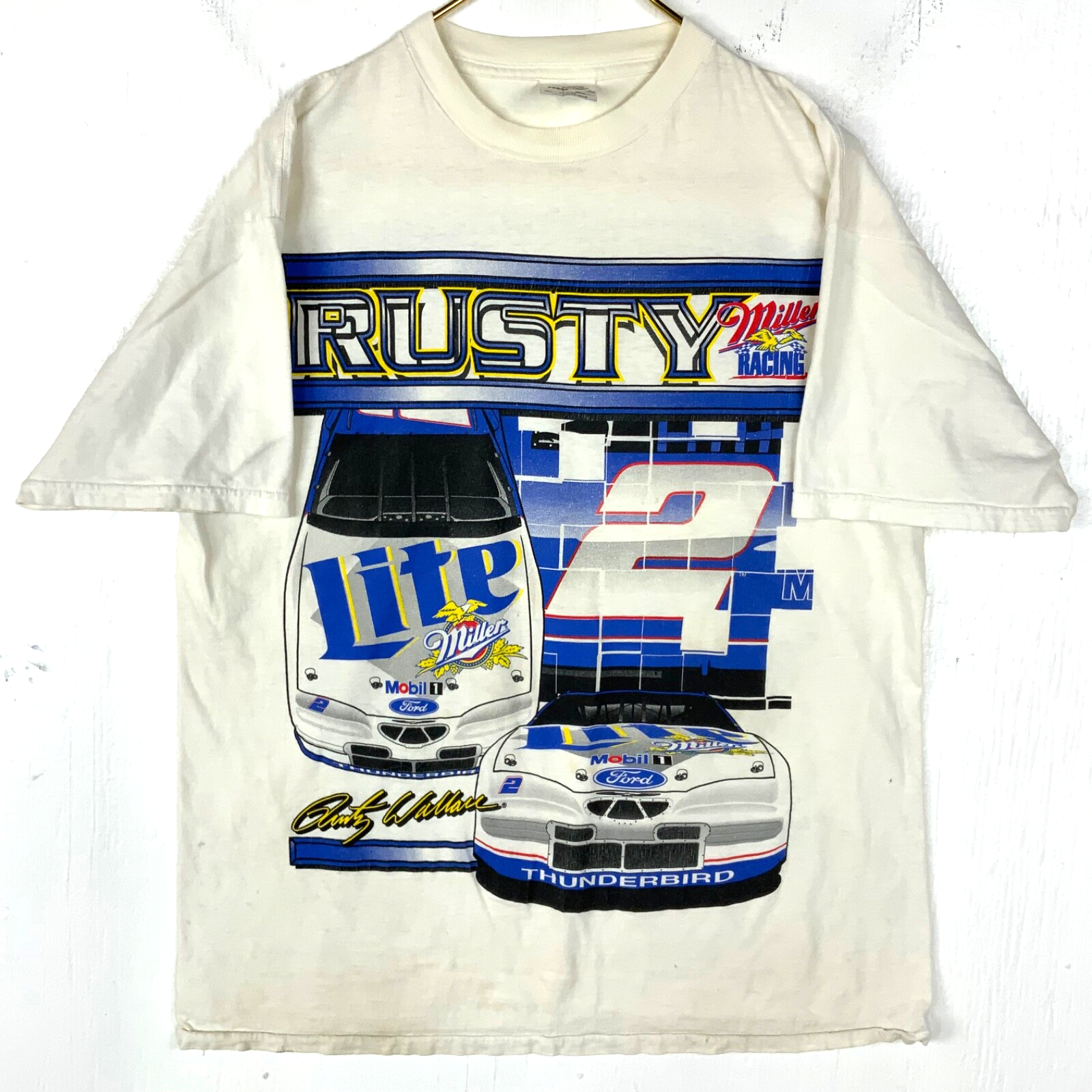 Vintage Nascar Racing T-shirt Large Double Sided Miller Racing Rusty Wallace 90s