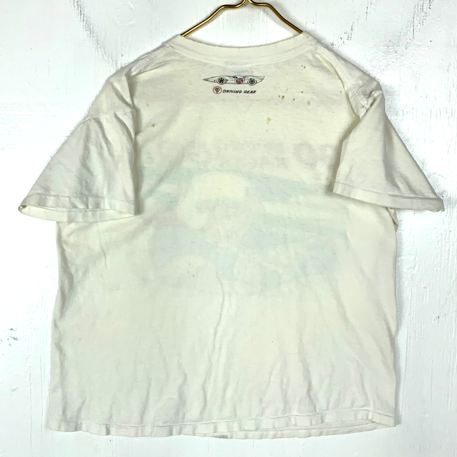 Vintage Speed Racer T-Shirt Large White Single Stitch Driving Gear Go Go 80s
