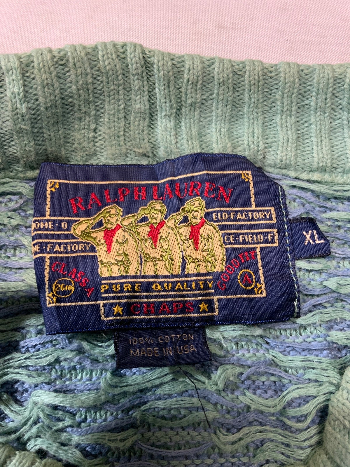 Vintage Chaps Ralph Lauren 3D Knit Sweater XL Blue Crewneck 90s