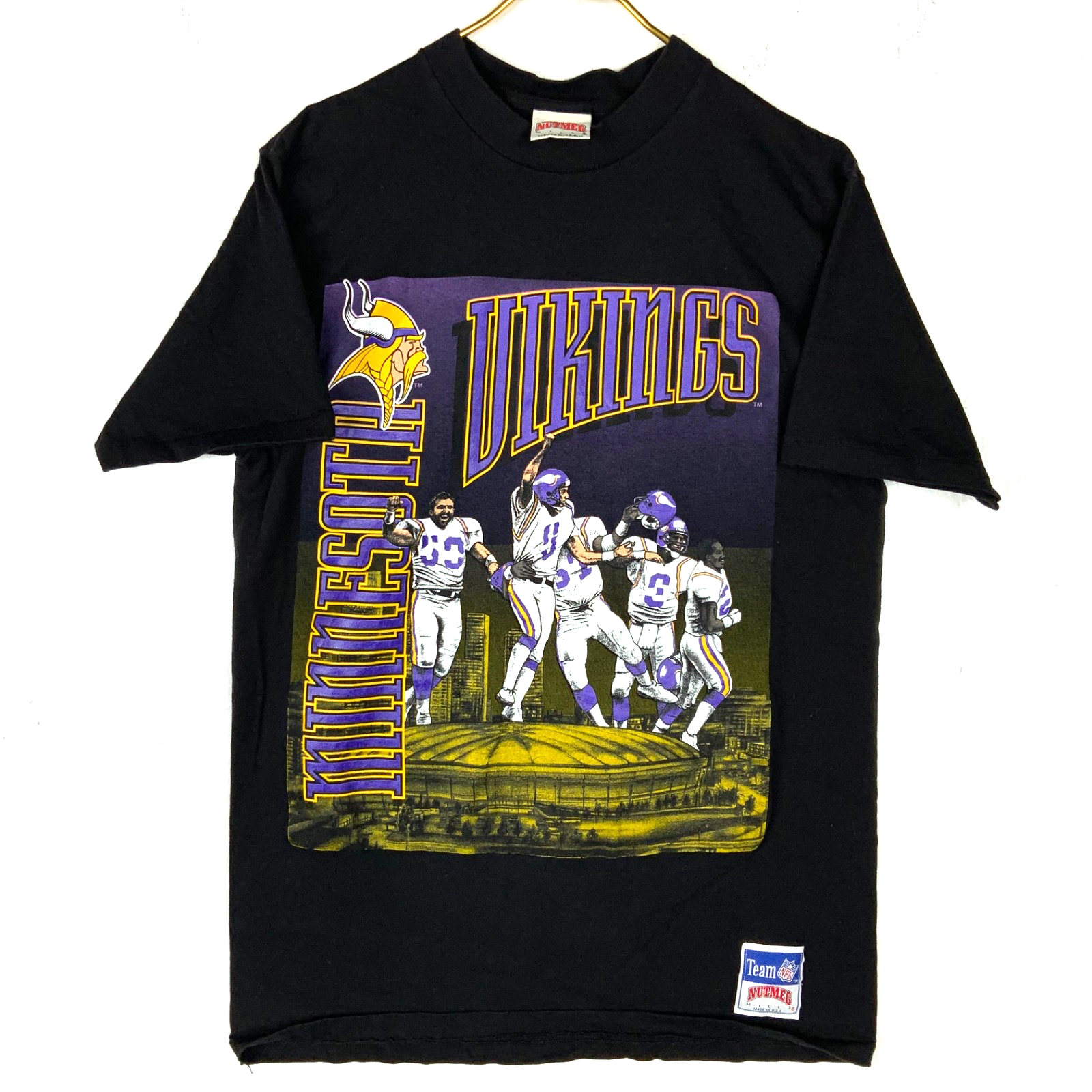Vintage Minnesota Vikings Nutmeg T-Shirt Large Made Usa Single Stitch Nfl 90s
