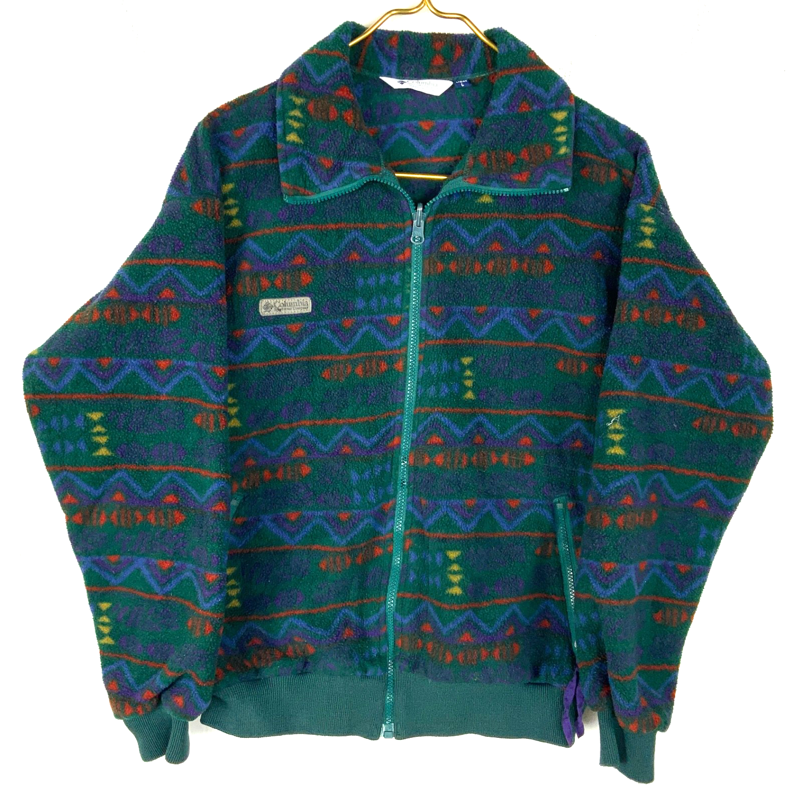 Vintage Columbia Fleece Sweater Jacket Large Made Usa Full Zip Fair Isle 90s