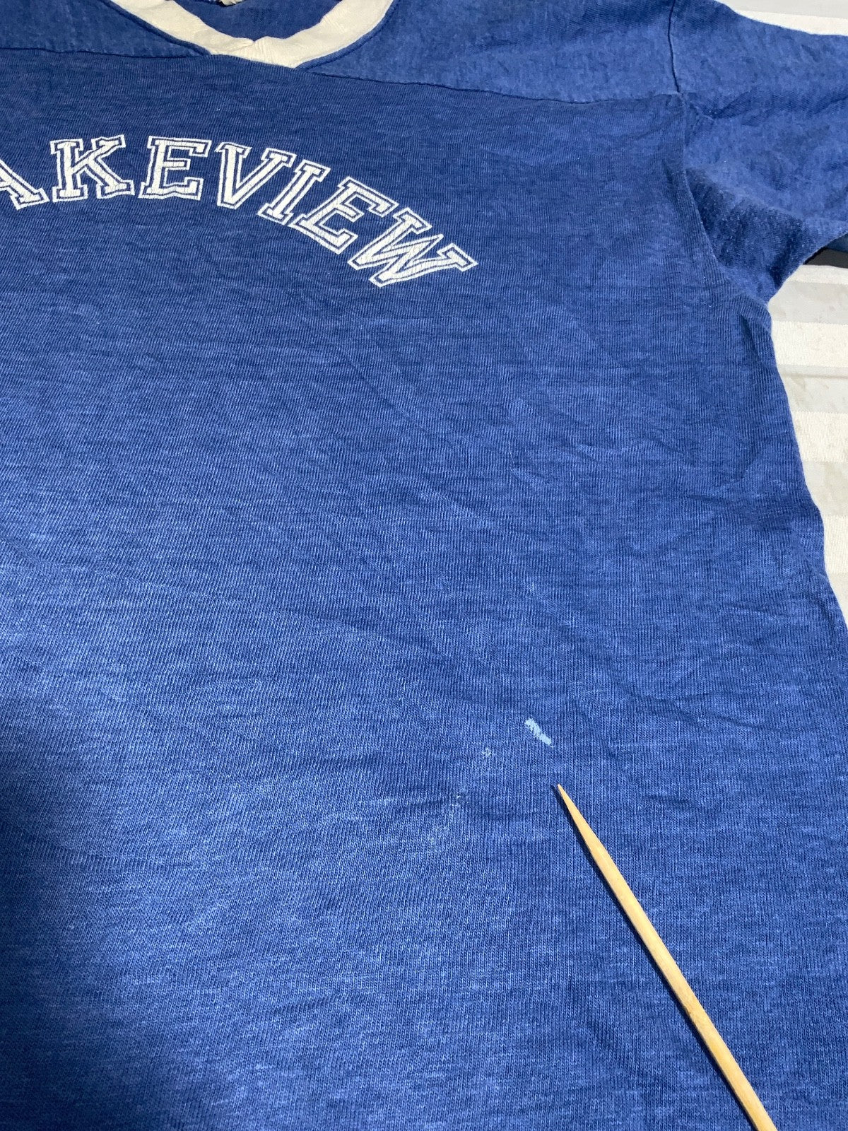 Vintage 1970s Wolf T-Shirt Size XL Blue V-Neck Single Stitch Lakeview