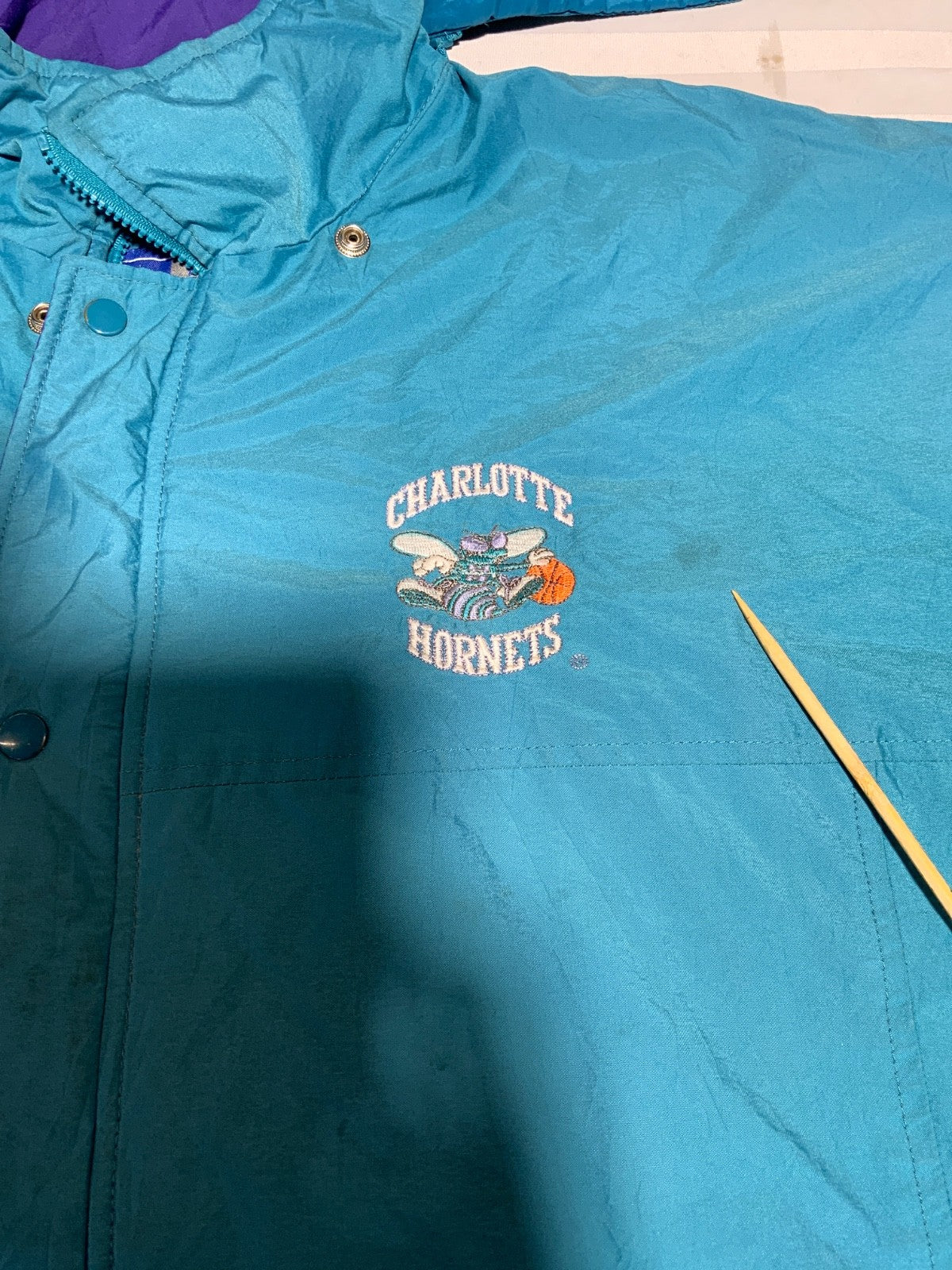 Vintage Charlotte Hornets Starter Bomber Jacket XL Hooded Puffer Full Zip Nba