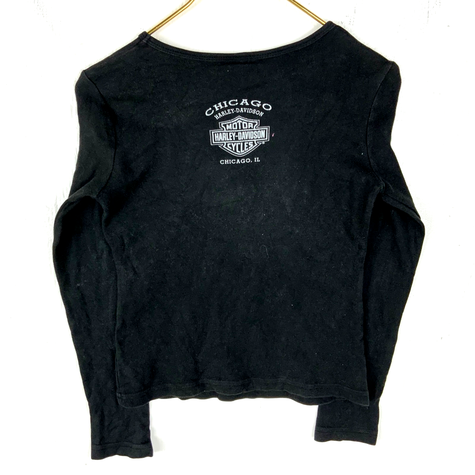 Vintage Harley Davidson Long Sleeve Shirt Women's Small Black Double Bedazzled
