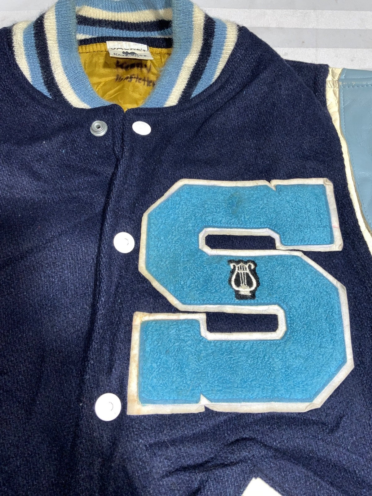 Vintage Kaye Bros Wool Leather Varsity Jacket Medium Snap Button Custom Made 80s