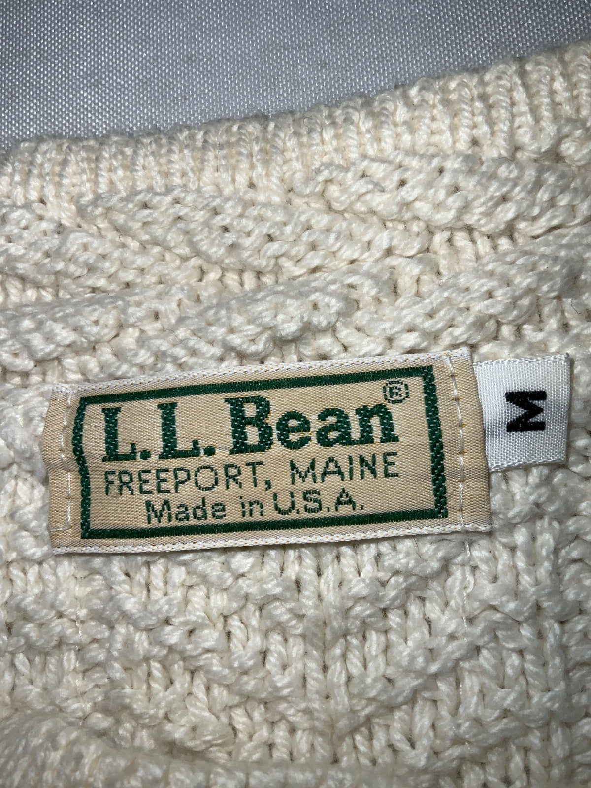 Vintage L.L. Bean Cable Knit Sweater Women’s Medium White Cardigan 90s