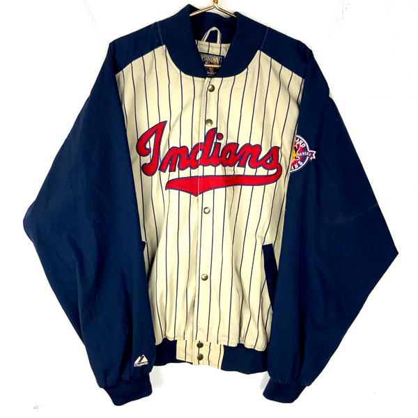 Vintage Cleveland Indians Majestic Jacket 2XL Bomber Blue Mlb Snap Button