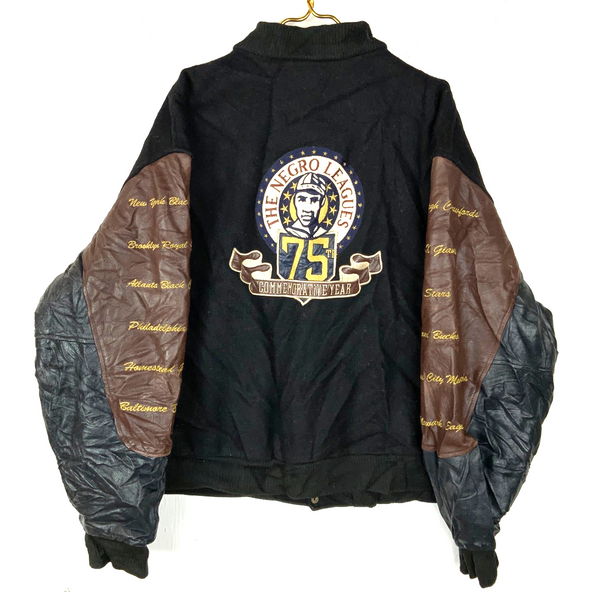 Vintage The Negro Leagues Wool Leather Bomber Jacket 2XL Snap Button 75th Year