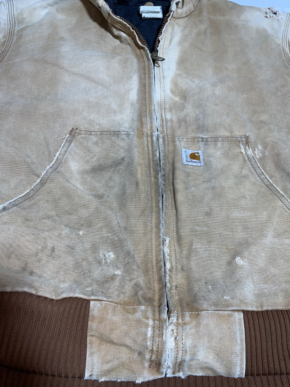 Vintage Carhartt Jacket Large Brown Hooded Full Zip Work Wear J140 BRN 90s