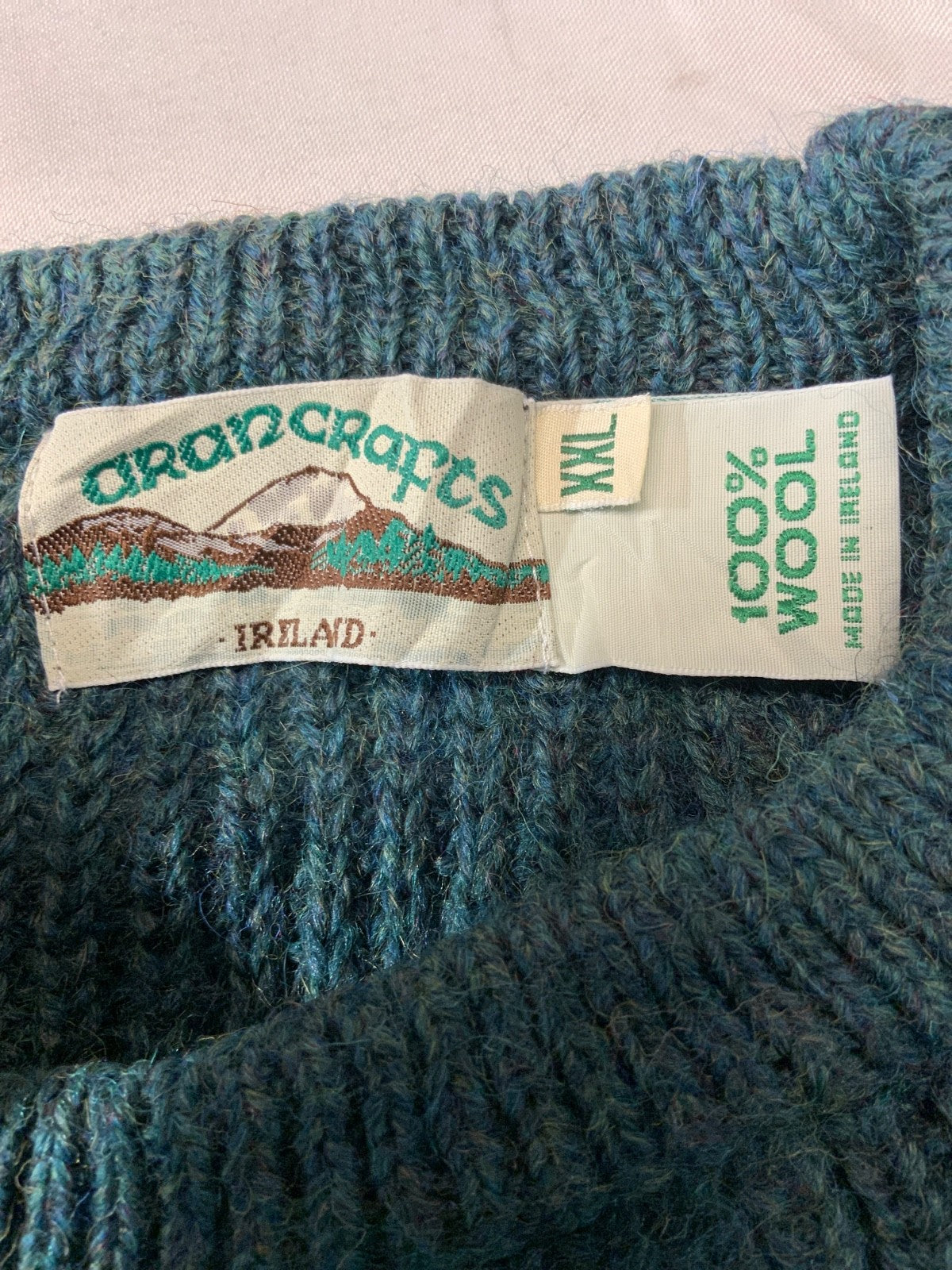 Vintage Aran Crafts Wool Knit Sweater 2XL Green Crewneck 90s