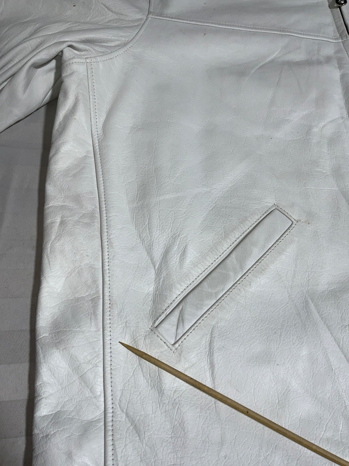 Vintage Avirex Usa Varsity Leather Bomber Jacket 3XL White Lined Full Zip