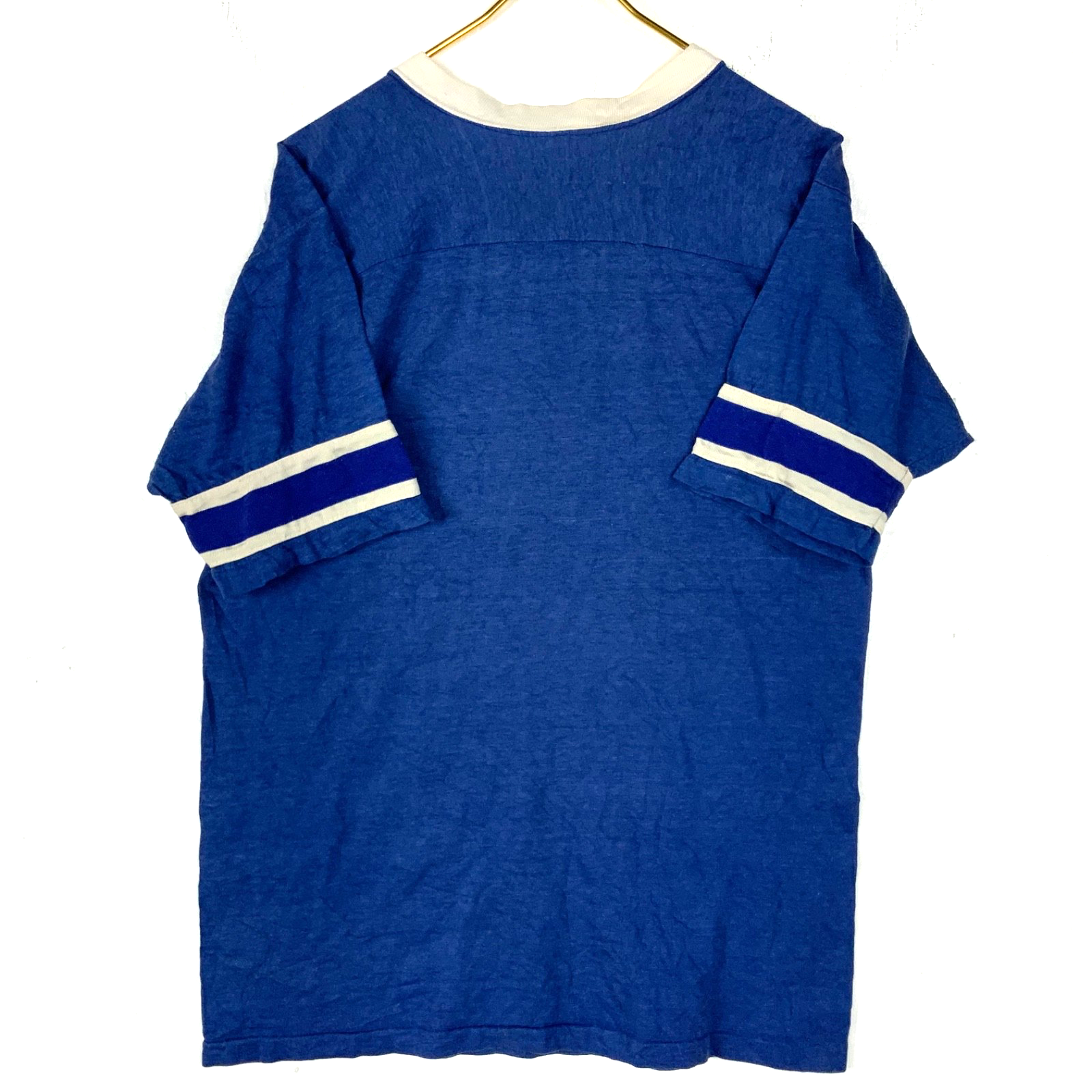 Vintage 1970s Wolf T-Shirt Size XL Blue V-Neck Single Stitch Lakeview