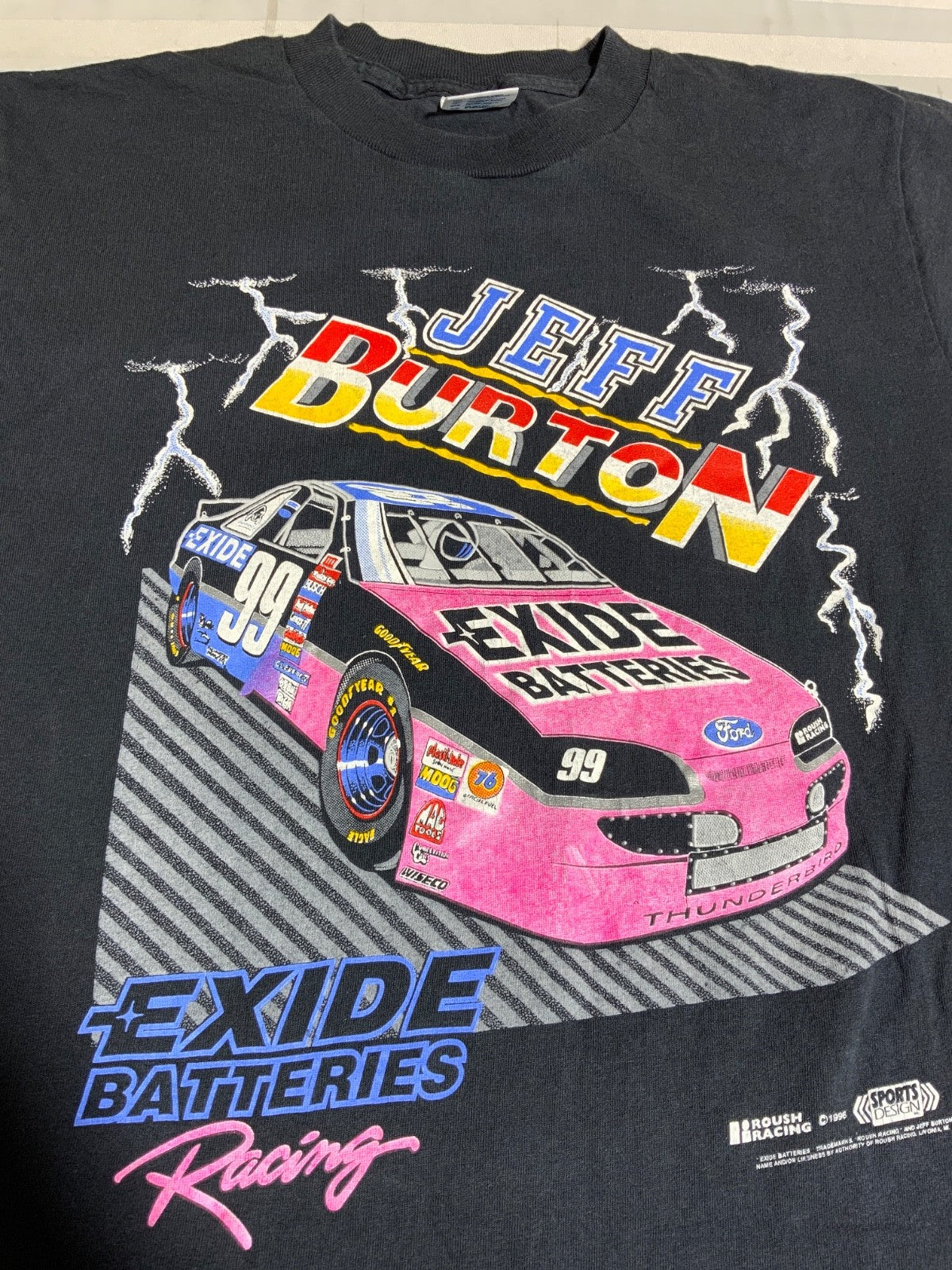 Vintage Nascar T-Shirt XL Jeff Burton 1996 Racing Double Sided Lightning 90s