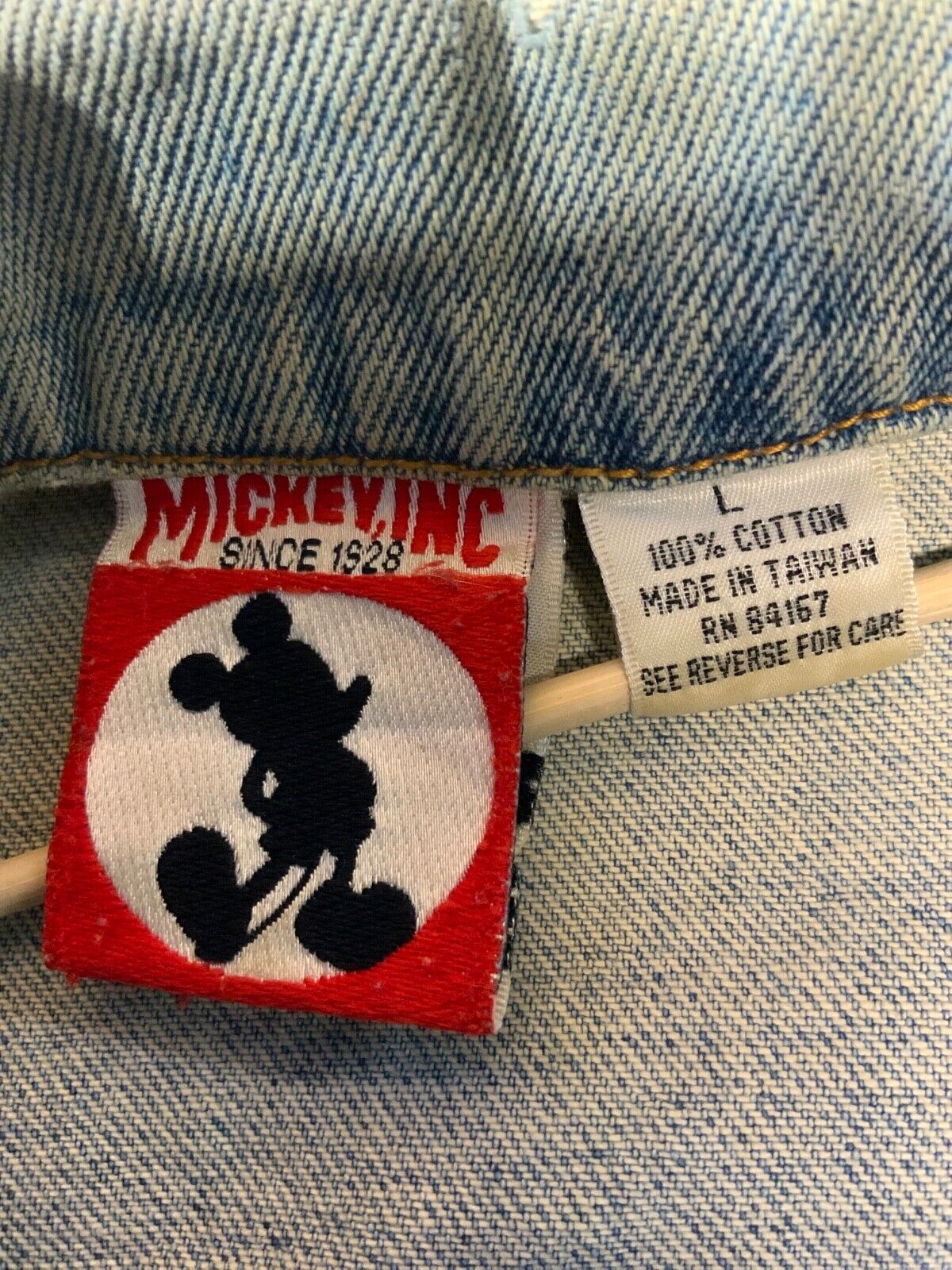 Vintage Mickey Mouse Denim Jean Jacket Large Light Wash Disney 90s