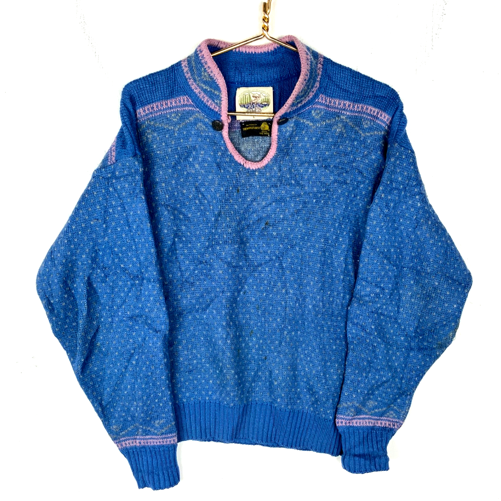 Vintage Alps Wool Knit Sweater Women’s Large Blue Made Usa Pattern 90s