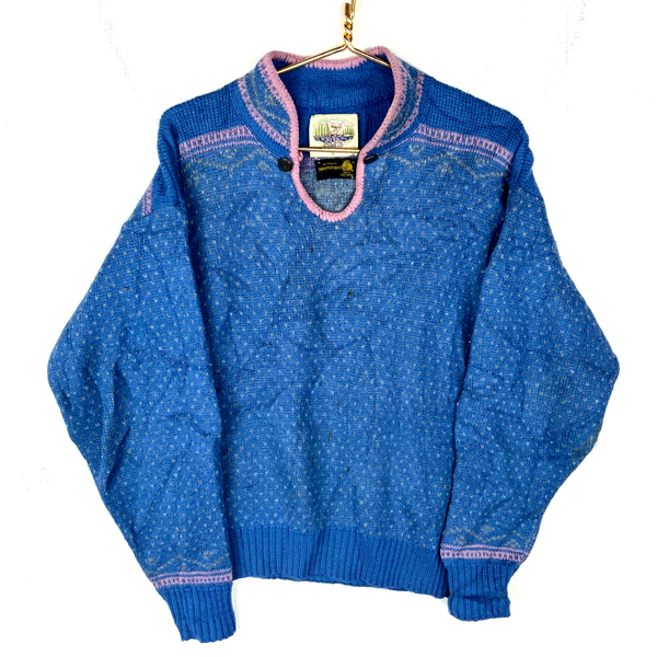 Vintage Alps Wool Knit Sweater Women’s Large Blue Made Usa Pattern 90s