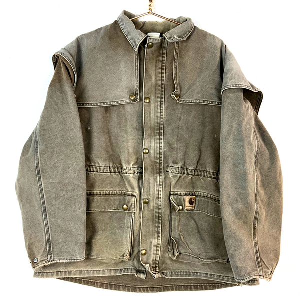 Vintage Carhartt Duster Chore Jacket XL Brown Full Zip Flannel Lined 90s