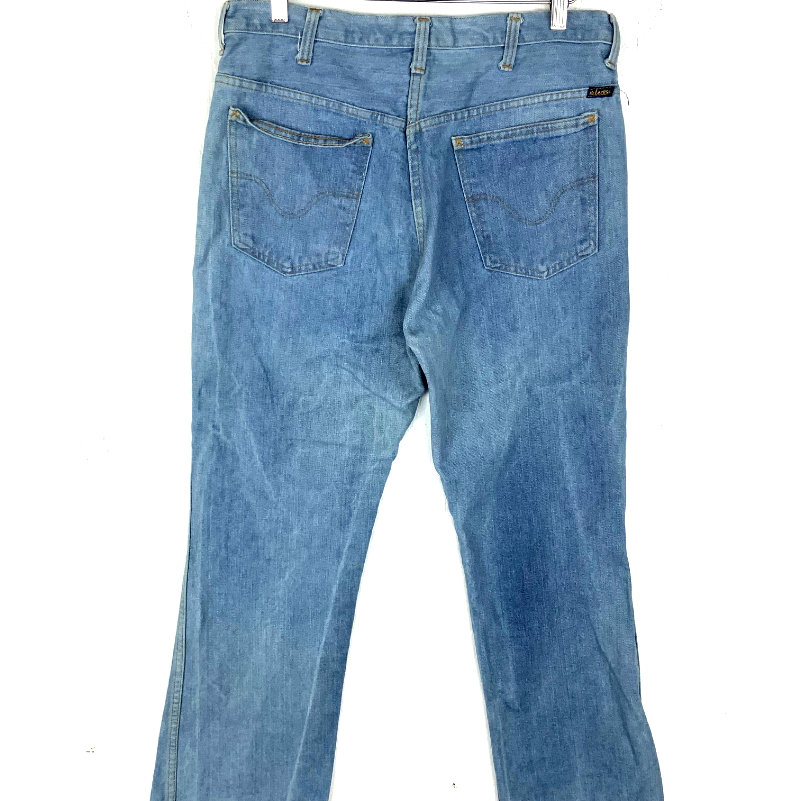 Vintage 1970s Mr Leggs Denim Jean 35x30 Blue Light Wash Flare Bootcut Usa