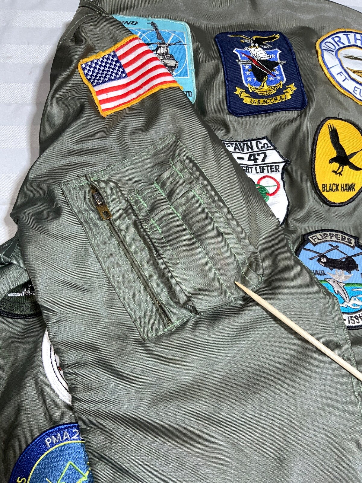 Vintage Us Military Cwu 36/p Flyers Jacket Medium Green Full Zip Patchwork 1988
