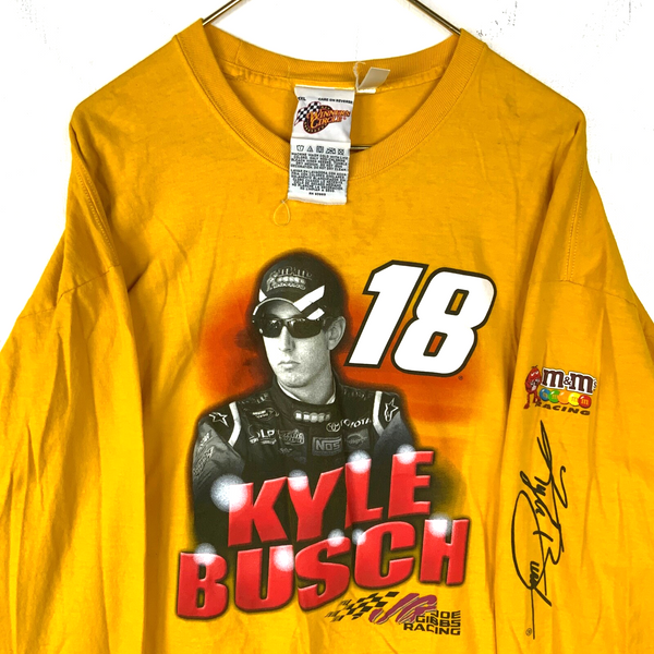 Y2K Nascar T-shirt 2XL Yellow Long Sleeve Joe Gibbs Racing M&m Kyle Busch