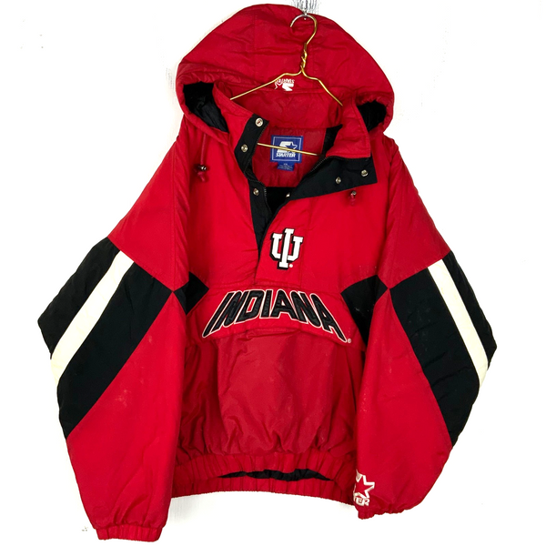 Vintage Indiana Hoosiers Starter Puffer Jacket 2XL Red Hooded Half Zip Ncaa