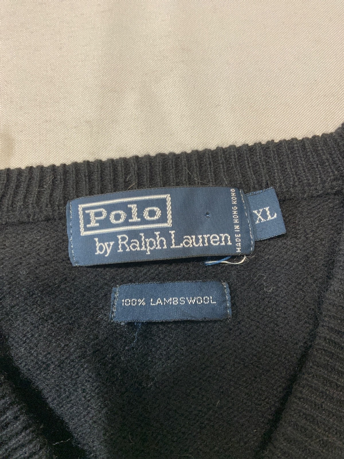 Vintage Polo Ralph Lauren Lambs Wool Knit Sweater XL Black V-neck 90s