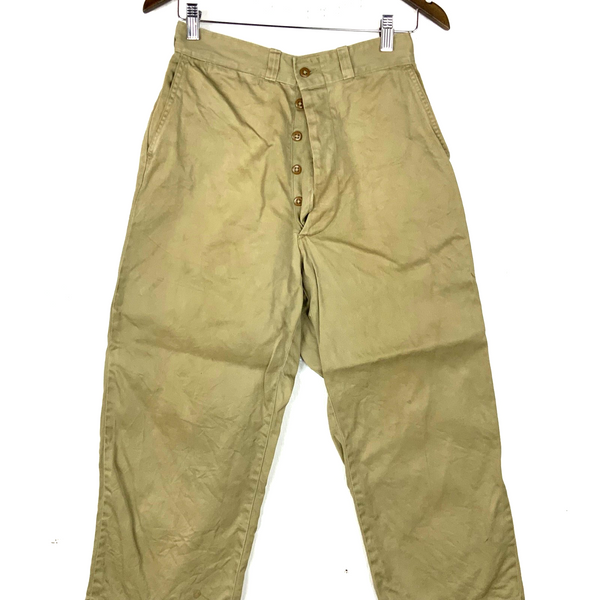 Vintage Us Army Khaki Trousers Size 28x26.5 Brown Ww2