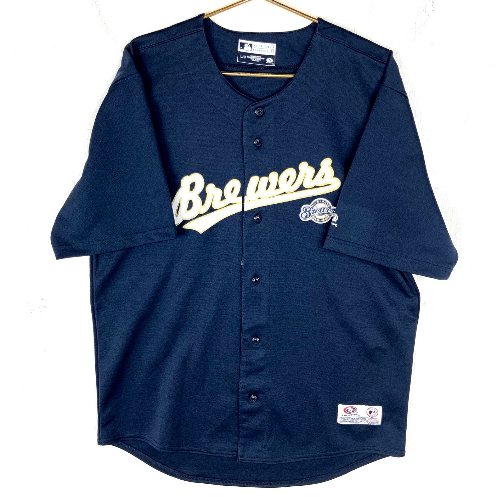 Milwaukee Brewers Jersey Large True Fan Blue Mlb Baseball