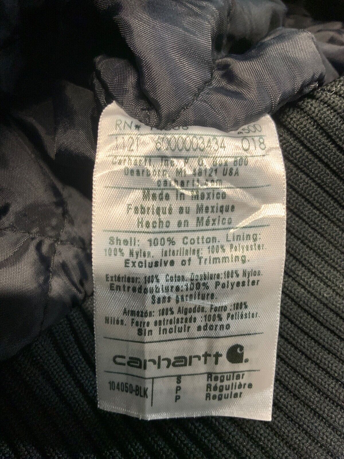 Carhartt Duck Jacket Small Black Full Zip Quilted Workwear